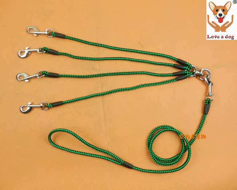 Four-Dog Leash: Quadruple-Head Traction Rope for Small Dogs, 6mm green-black