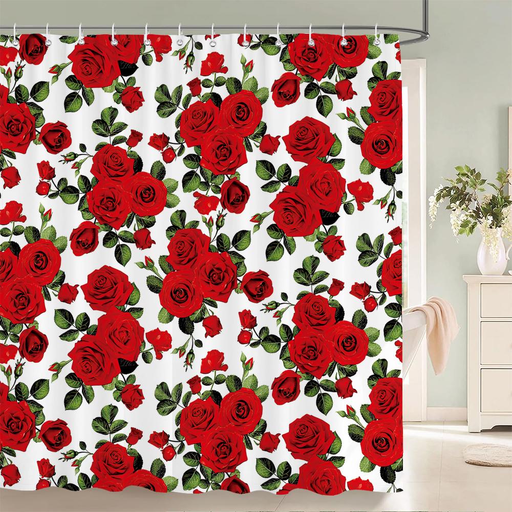 Love Red Rose Flowers Floral Shower Curtain Bathroom Curtains Waterproof Polyeste Fabric Bathtub Decor With Hooks 180X180cm