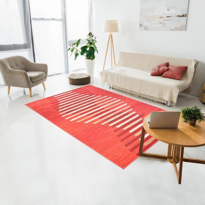 Tapis salon - UNAMOURDETAPIS - LAHEL - Rouge - Moderne - 120x170 cm
