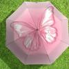 1pc Butterfly Pink Automatic Folding Umbrella 8 Rib Iron Frame,  Suitable for Travel, Daily Use, Birthday, Women & Men Gift c1231041