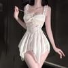 Sexy Underwear, Sexy Pajamas, Women's Suspender, Nightdress, Medium and Long Lace, Low Chest with Chest Pad, Loungewear