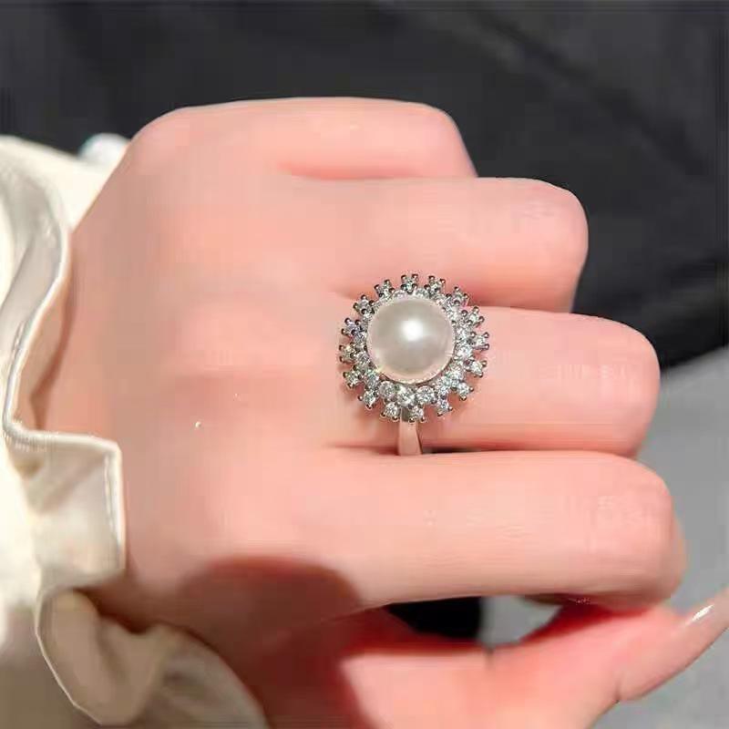 Elegant Zirconia Sunflower Pearl Shell Earrings & Ring Set