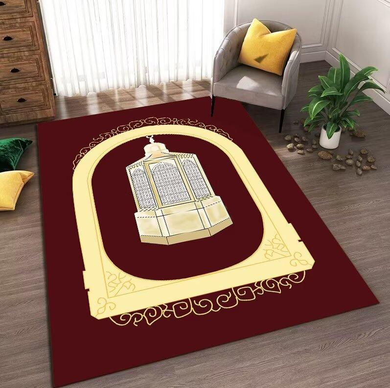 Muslim Prayer Carpet Flannel Worship Blanket Kneel Embossing Floor Mats Washable Non-slip Soft Portable Rug Travel Prayer