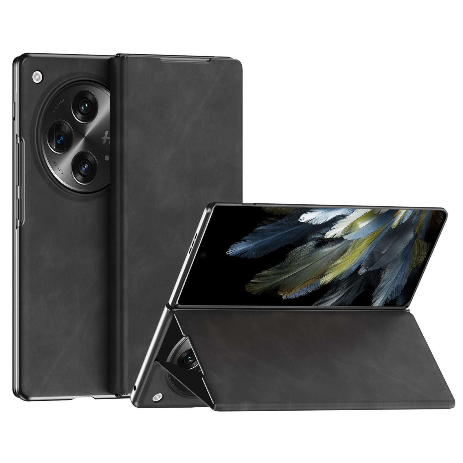 

For Oppo Find N3 5G Phone Case Nappa Texture Leather+PC Cover with Stand Black