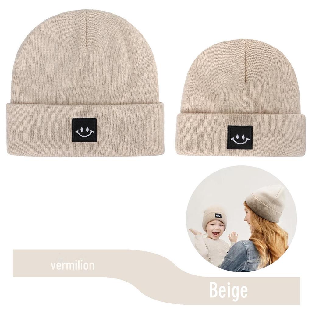 Smiley Logo Women's and Children's Knitted Wool Hat - Warm, Outdoor, Winter Leisure Beanie.