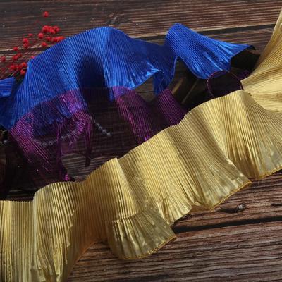 Begradigen 3 mt/los Breite 9,5 cm Gold/Royal Blau/Rose Rot Metall Gefühl Organza 3D Rüschen Spitze Trim handwerk Material