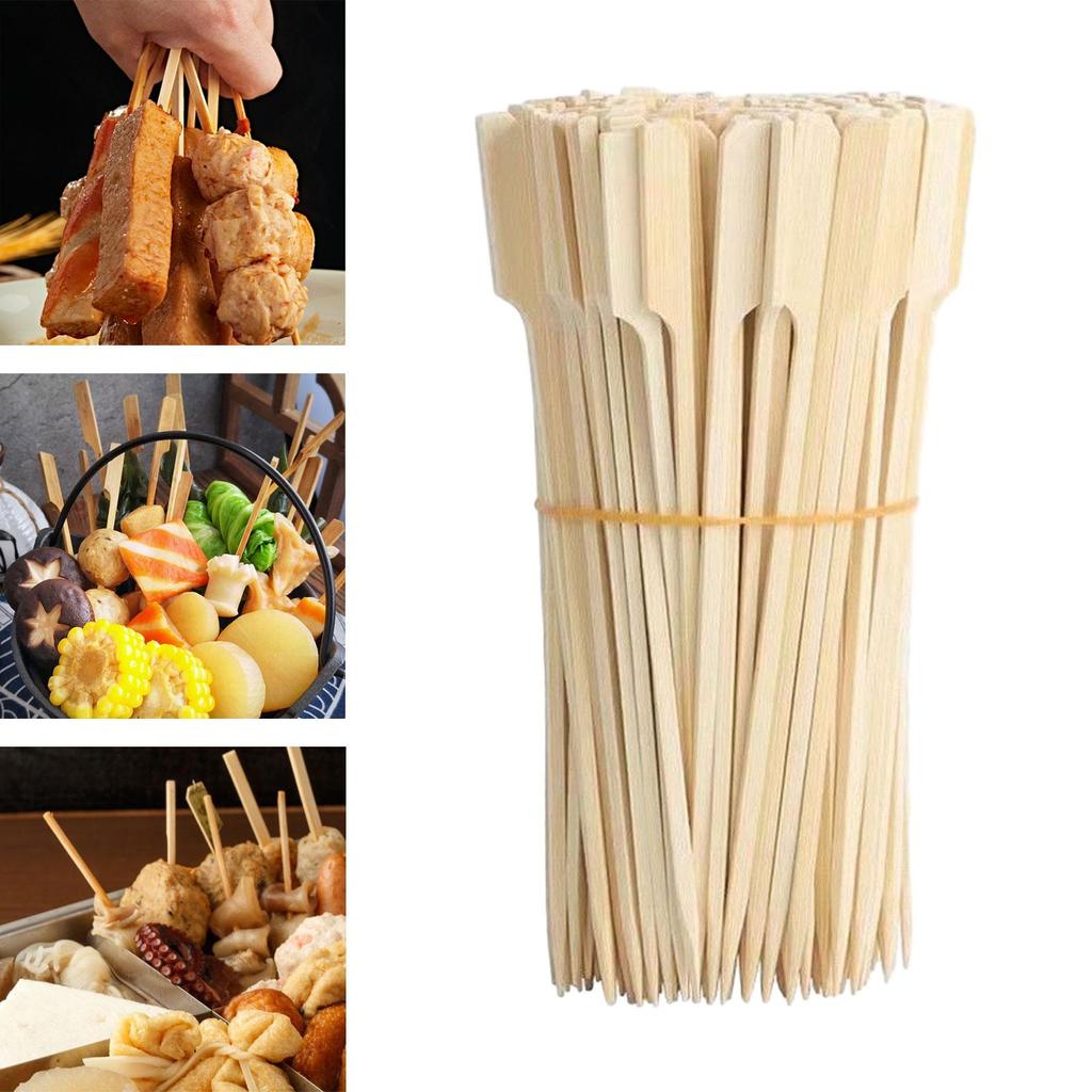 100x Bambusspieße Holz Grillspieße BBQ Tragbare Zubehörwerkzeuge BBQ Essensspieße für Party Gemüse Barbecue Snacks
