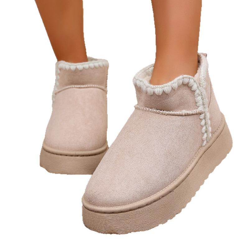 Women's Wide Width Platform Snow Boots, Minimalist Round Toe Winter Booties, Height Increasing Warm Shoes for Women