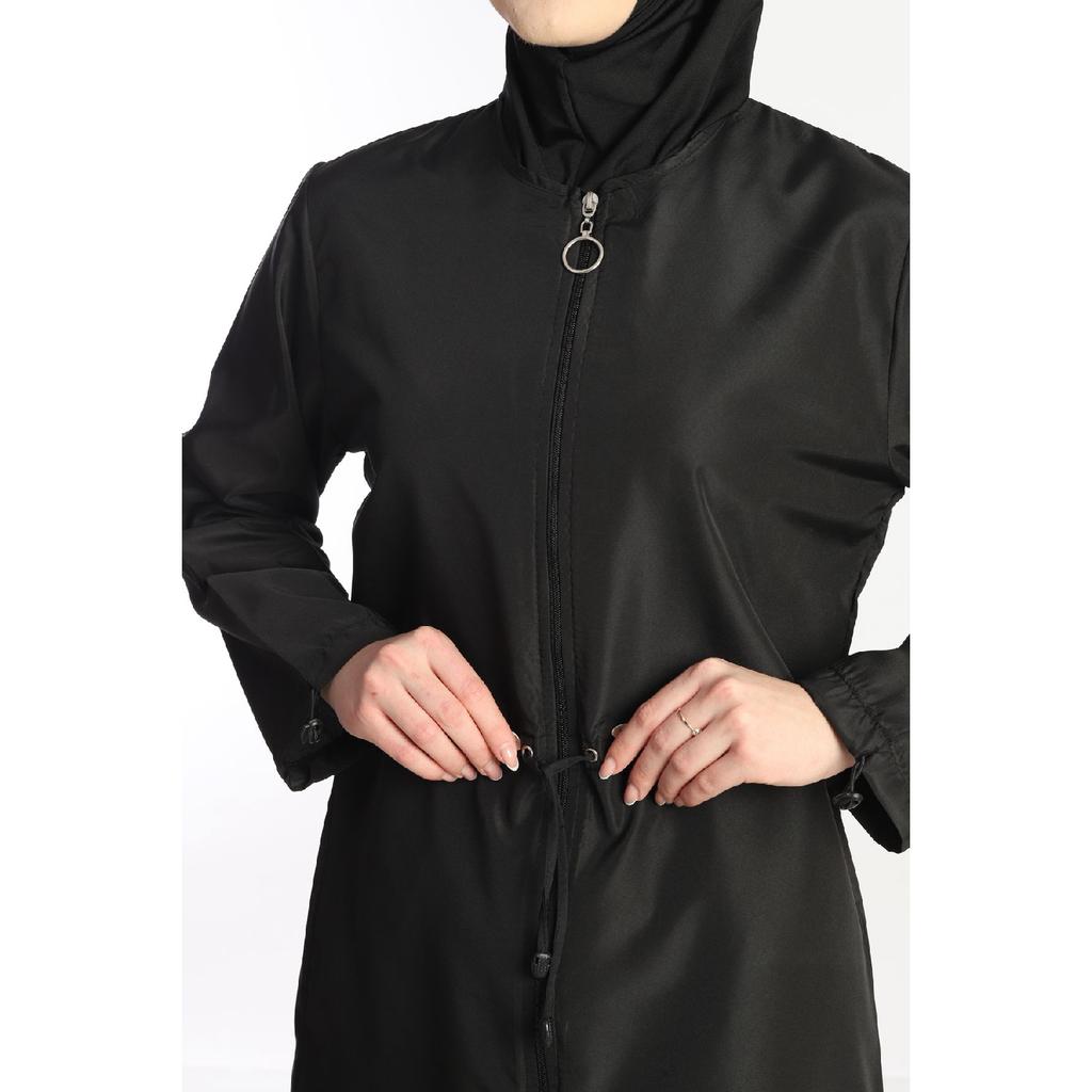 Black Lycra Headscarf 4 Piece Fully Covered Water Repellent Quick Drying Zippered Hijab Swimsuit