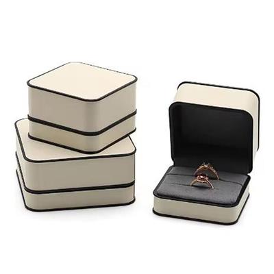 Modern Rectangular PU Jewelry Box Black Edge Round Corner Jewelry Display Box Fashion Flap Jewelry Packaging Boxes Engagement