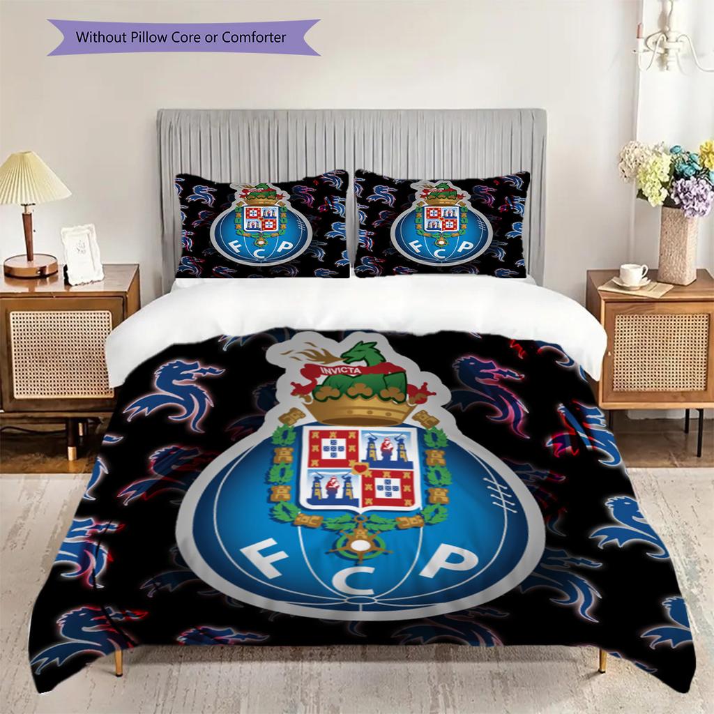 Porto Football Glory Set da tre pezzi (1 * copripiumino + 2 * federa, senza nucleo) Set Lenzuola Copripiumino e Federa 2D Piatto