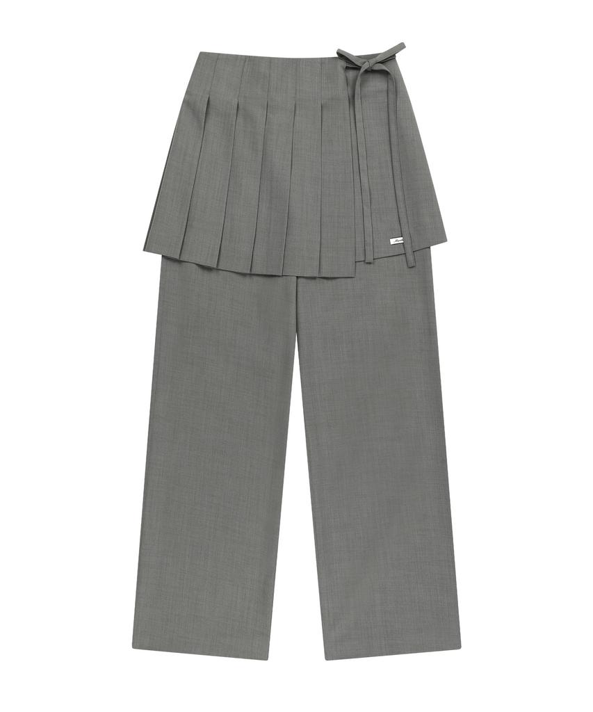 Malittepeulangsowajeobeo W Layered Pleats Skirt Pants Gray