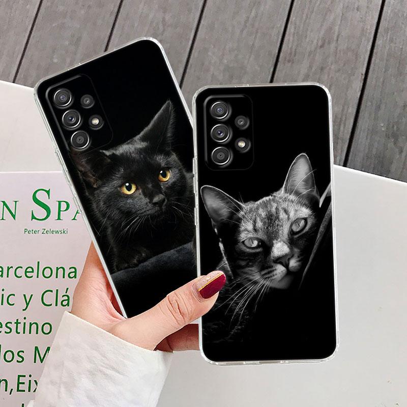 Black Cats Cute cat For Samsung Galaxy A55 Case A54 A52 A53 5G A15 A14 A13 A21S A23 A51 A34 A35 A33 A32 A72 A71 Phone Case Clear