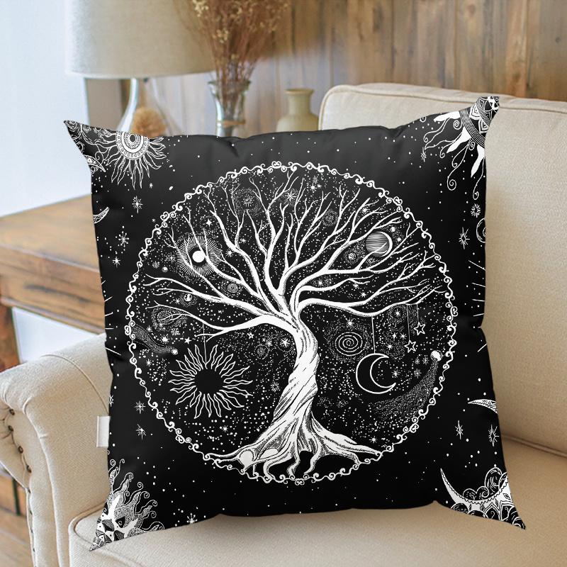 1pc Modern Tree of Life Cushion Cases Botanical Floral Throw Pillows with Sun and Moon Designs Perfect for Sofa and Couch Decor