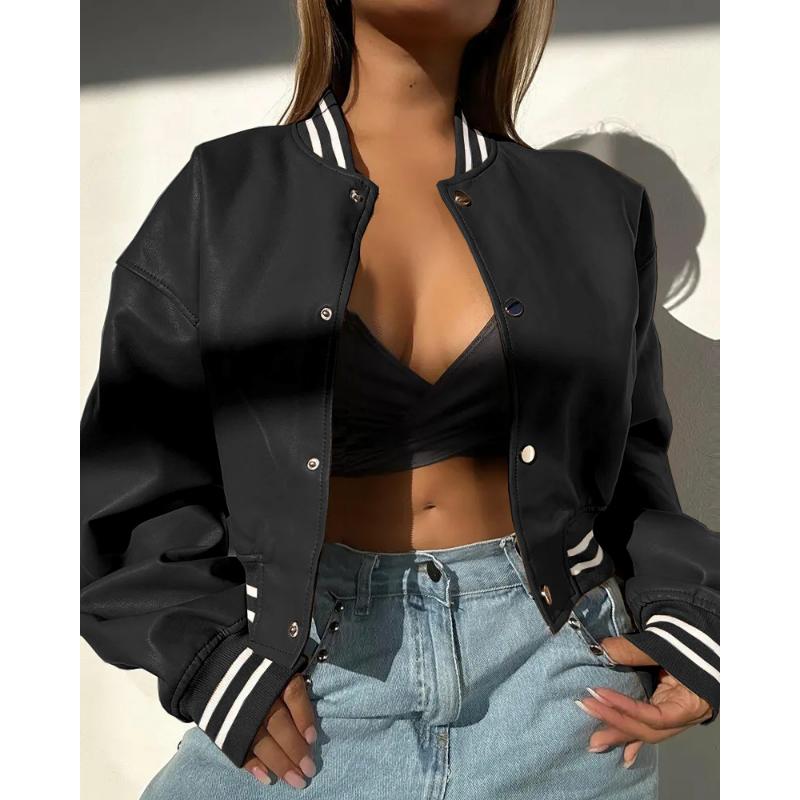 New Women's Faux Leather Jacket, Long Sleeve Biker Style PU Coat Oversize Two Pockets, Winter Fashion Trench Coat for Ladies
