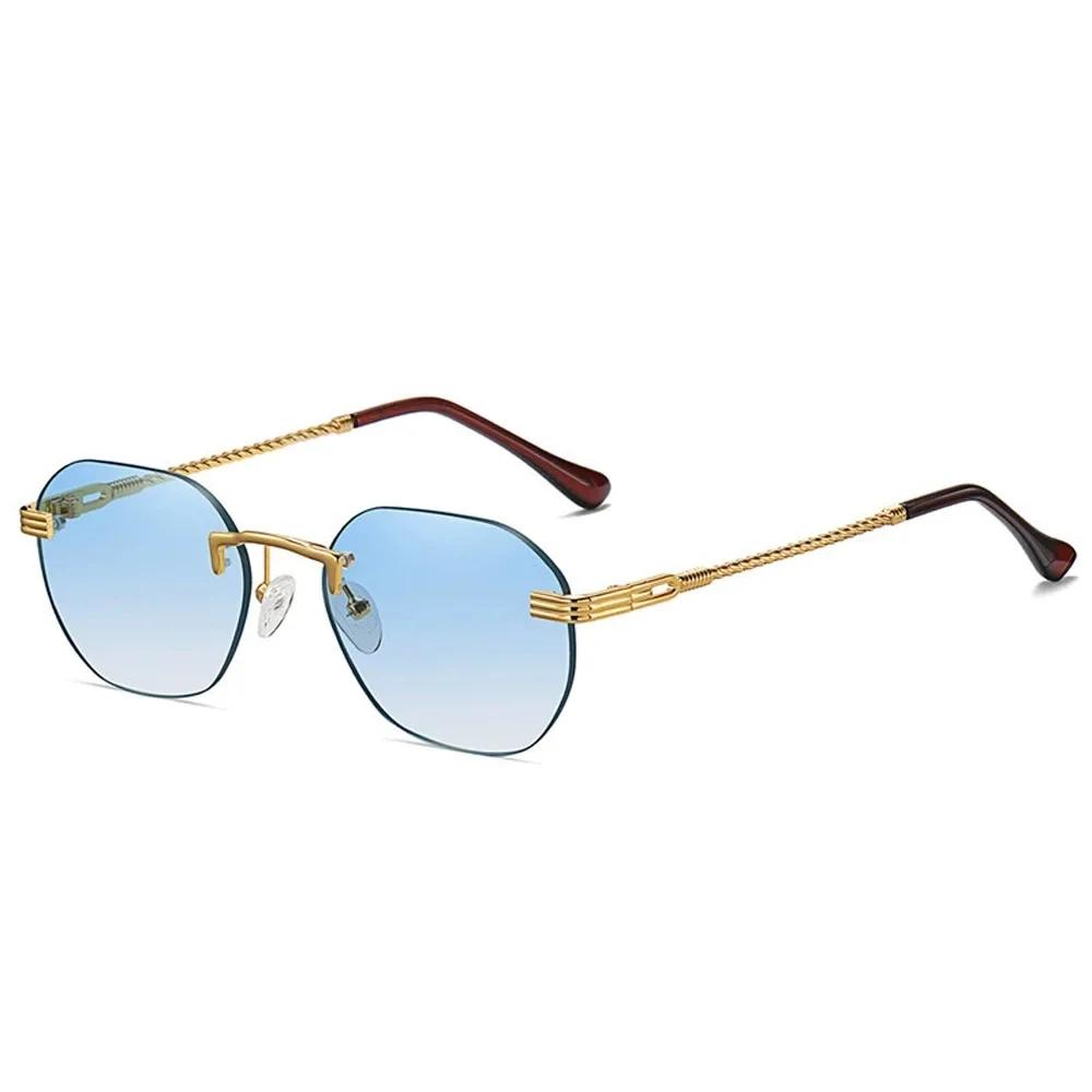 

Brown Frameless Design Gold Metal Women Sunglasses Rimless Design Gradient Lens Blue Fashion Sun Eyeglasses For Men UV400 Summer As Picture