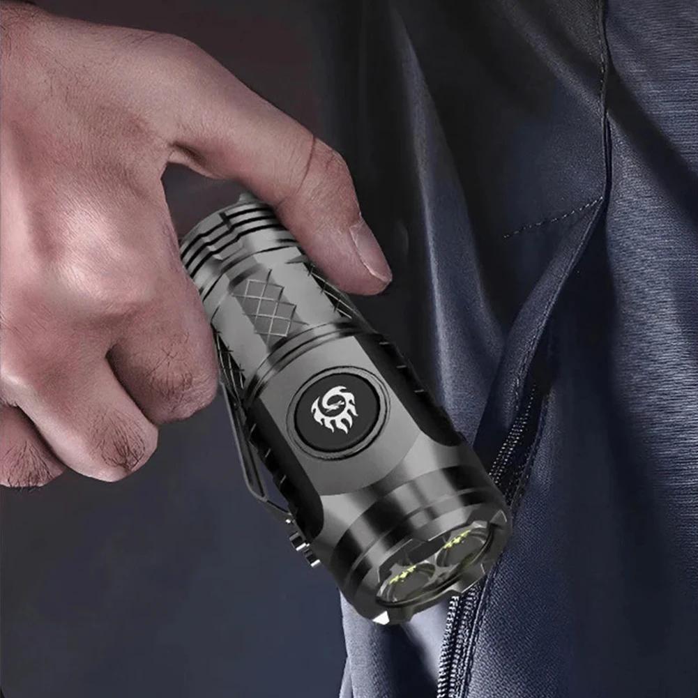 1-2Pcs Type-C Rechargeable Waterproof Flashlight Adjustable Brightness Flash Light Super Bright Powerful Handheld Flashlight