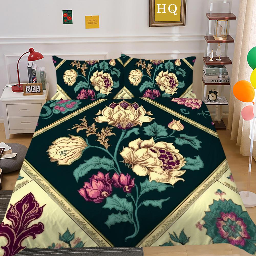 Set Biancheria da Letto Matrimoniale Alta Qualità Fiori Stampa 3D Copriletto Donna Decorazione Camera da Letto