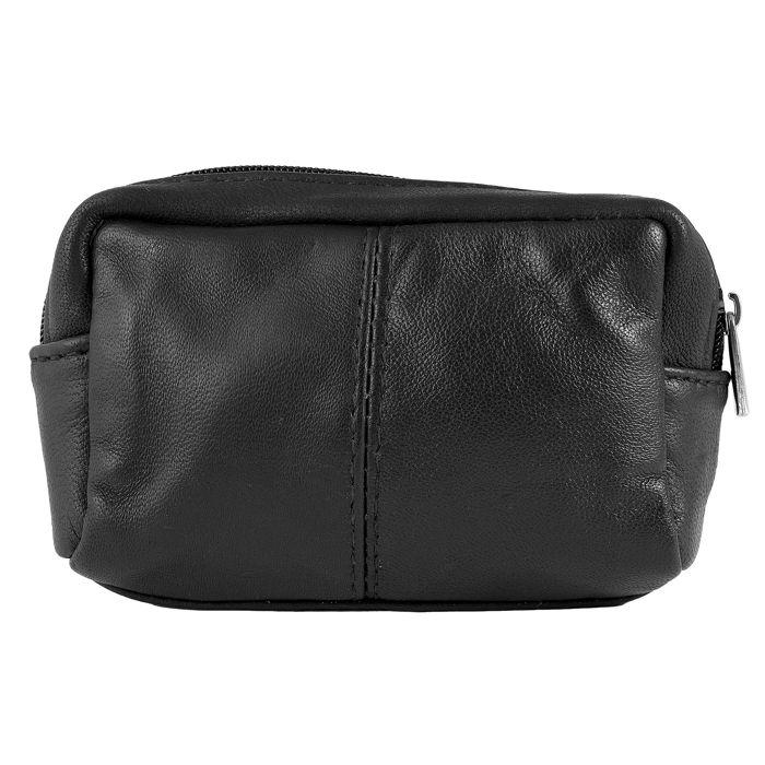 Étui à clés - EXCELLANC - format horizontal - cuir d'agneau - noir - fermeture zippée