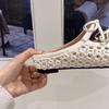 Xiaoxiangfeng woven breathable half slippers heightened flat-soled Muller shoes 2025 summer new bow hollow one-word drag