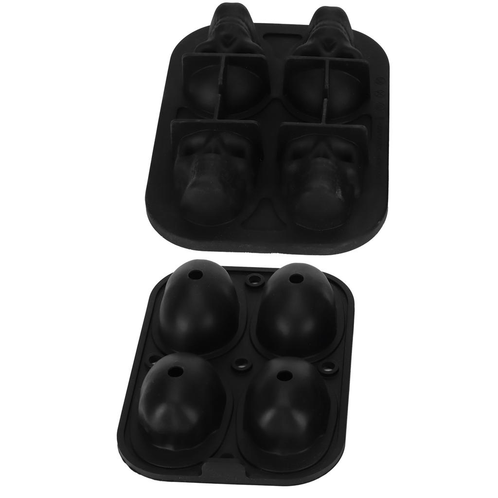 4-Gitter Totenkopf Form Eiswürfelform Halloween Eiscreme Silikonform mit 2 Trichtern für die Küche