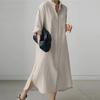 LYRIA Cotton Linen Oversize Women Dress Black Turn-Down Collar Loose Dresses Female Elegant Casual Trendy Ladies Clothes