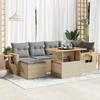 Vidaxl 7-Cz. Furniture Set With Cushions, Beige, Poly Rattan and Acacia