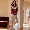 VICTORIA&VERA Women's Winter Christmas Red Color-Block Diamond Knit Sweater