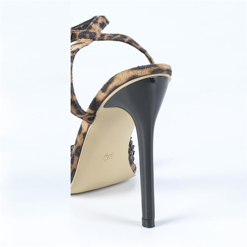 Fashion Eilyken Design Style Sequin Cloth PVC Transparent Buckle Strap Women Sandals Fashion Leopard Print Thin High Heels Banquet Shoes