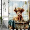Calf Wooden Basin In Bathtub Blue Towel Ocean Sky Shower Curtain, Bathroom Decorative Shower Curtain, Waterproof Shower Curtain