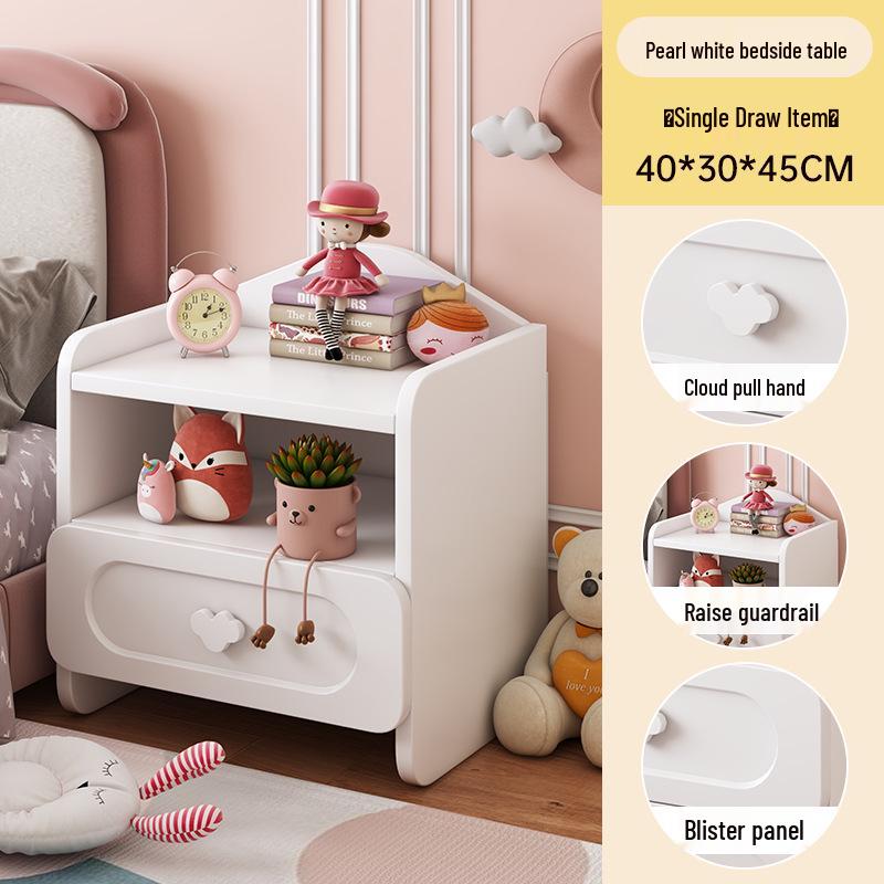 Nachttisch aus Massivholz im Cremestil - Moderner kleiner Schlafzimmer-Aufbewahrungsschrank und Couchtisch