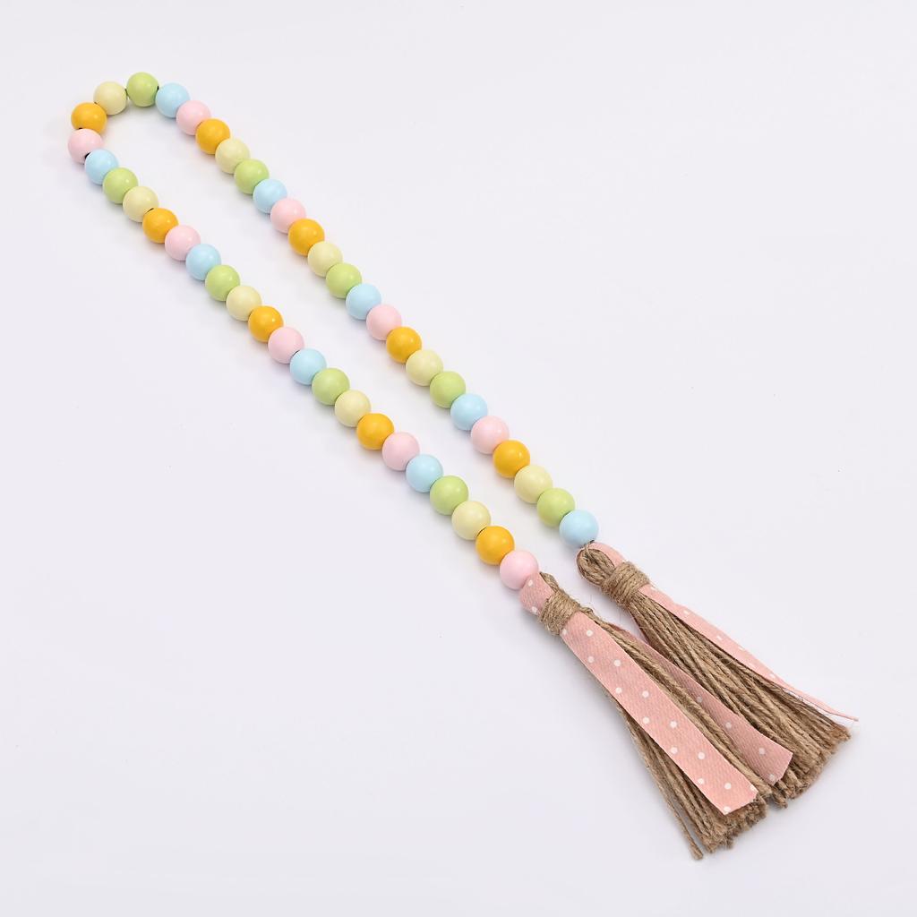 Ins Style Morandi Color Nordic Style Colored Wooden Beads Fringed Hemp Rope Beaded Home Holiday Diy Decoration Pendant