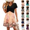Modisches Damenkleid mit Print, V-Ausschnitt, kurzärmelig, locker, lässig, für den Strandurlaub
