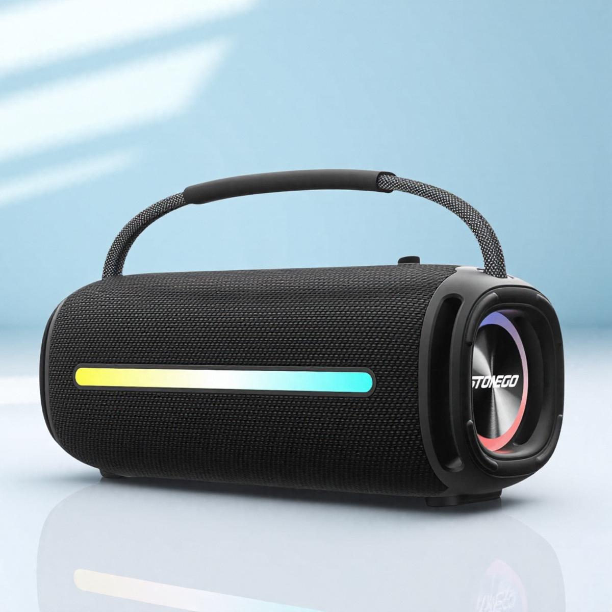 

Портативная беспроводная колонка Bluetooth 5.3 RGB-фонарь IPX6 водонепроницаемая мощный сабвуфер высокое качество звука уличная колонка чёрный