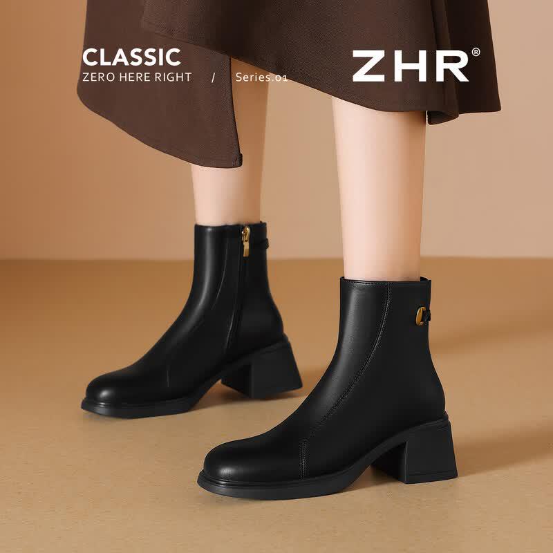 ZHR Women s Winter Chunky Heel Ankle Boots 35