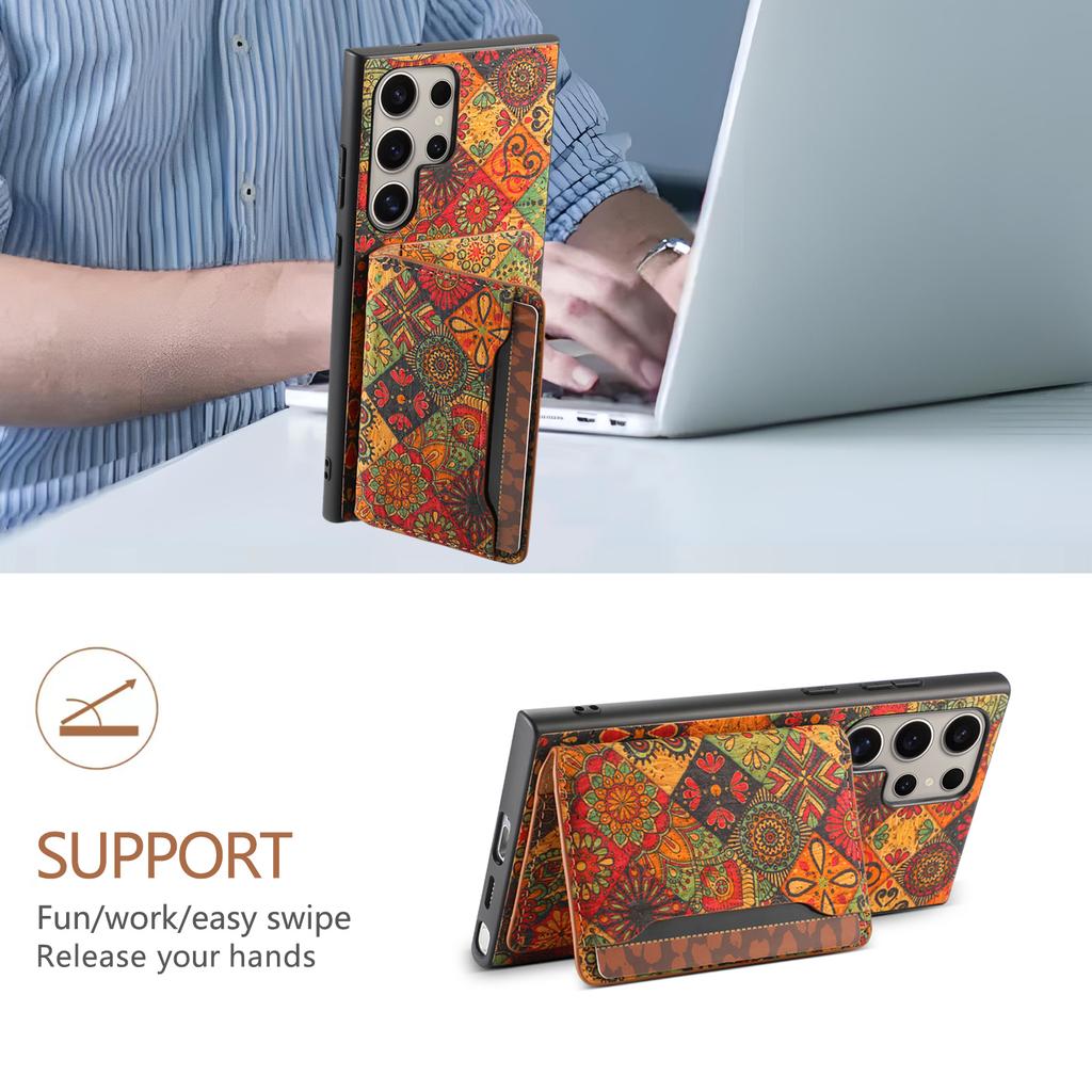 For Samsung Galaxy S25 Ultra Case Flower Print Leather+PC+TPU Cover with Card Holder Kickstand