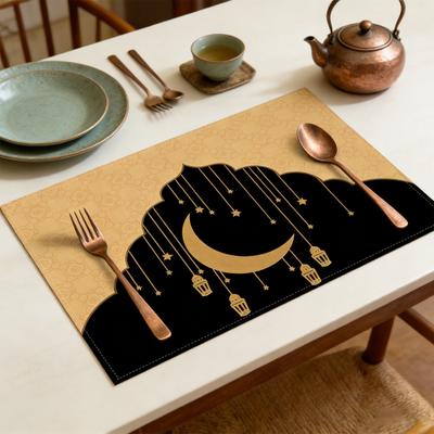 Ramadan Placemat Moon Heat Resistant Non-slip Star Lantern Mosque Table Mat Eid Holiday Party Home Kitchen Dining Table Decoration