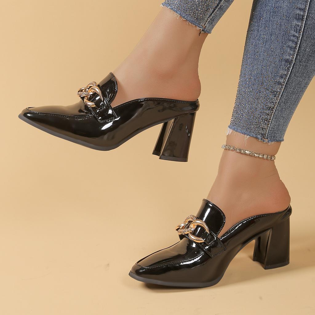 Spring Summer Women High Heel Pumps Comfortable Rubber Outsole Lazy Sandals New European Style Half Covered Single Shoes Women