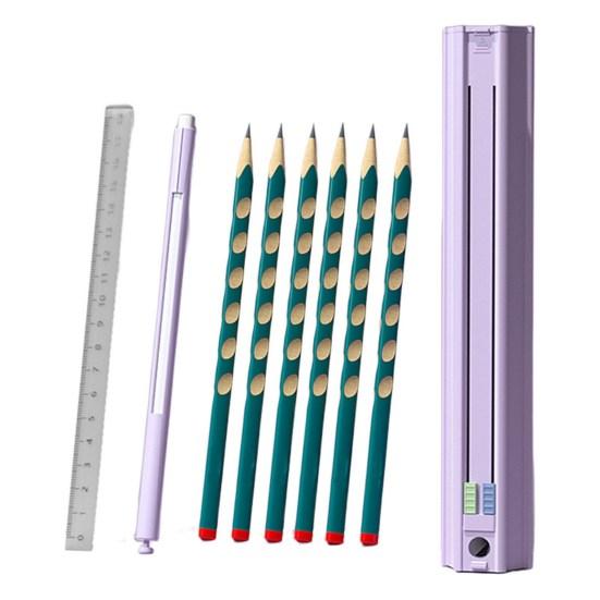 

1 Set Portable Pen Box with 6 Pencils 1 Eraser 1 Ruler 1 Sharpener Hexagon Multi-functional Pencil Holder Case фиолетовый