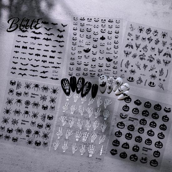 Halloween Nail Stickers Art Stickers 3D Embossed Skeleton Hand Pumpkin Bat Professional Salon Accessories Black Decals Self-Adhesive Manicure
