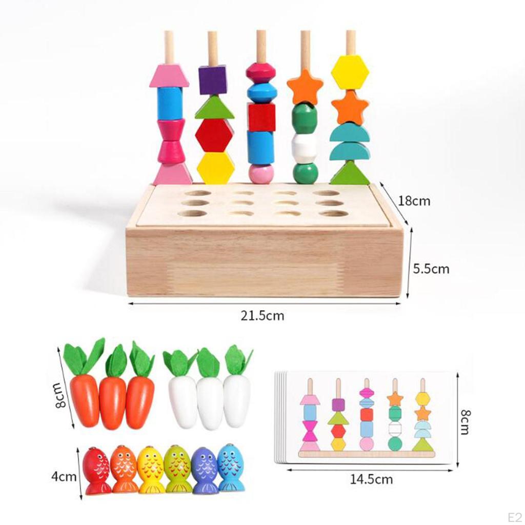 Wooden Beads Sequencing Toy Set Lacing for 2 3 4 5 Year Old Boys Girls fishing and carrots