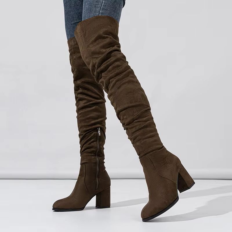 Fashion Sexy Over The Knee High Boots Woman 2025 Winter Genuine Leather Thick High Heels Bota Femme Nightclub Party Boots Botas Feminina