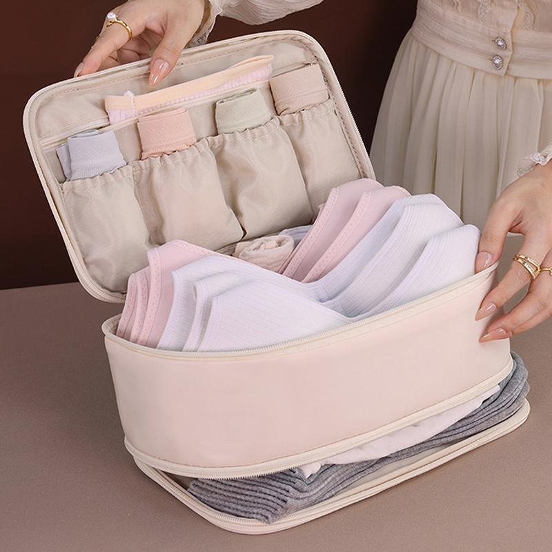 Portable Underwear rganizer Bag - Double Layer Large Capacity Design for Travel Socks & Pantyhose Storage
