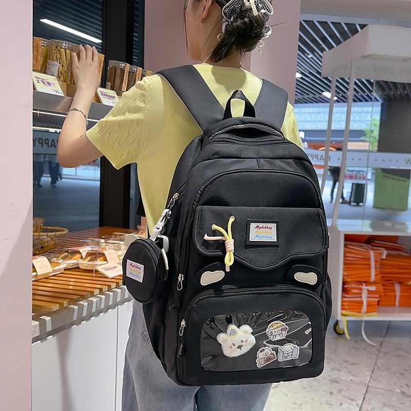 Women's Large Capacity Backpack Multi-Compartment Student Schoolbag Color Block Backapack with Coin Purse