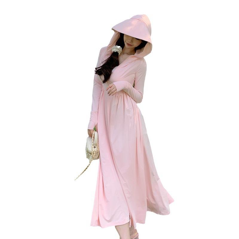Long sunscreen clothes women's 1011 summer new dress UV protection full body sunscreen clothes ice silk long dress blouse