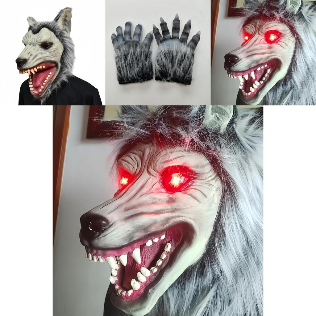 Lighted Wolf Head Mask With Claws For Halloween Costume And Cosplay