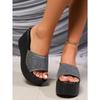 Women's Outerwear Slope Heel Slippers Women's Summer New Thick-bottomed Sequin Internet Celebrity Fashion Casual One-word Cool Slippers