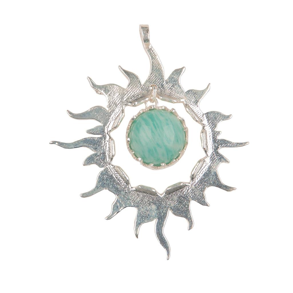 925 Solid Silver Multi Gemstone Sun Health Benefits Unisex Jewelry Pendant 1.76" CP-18