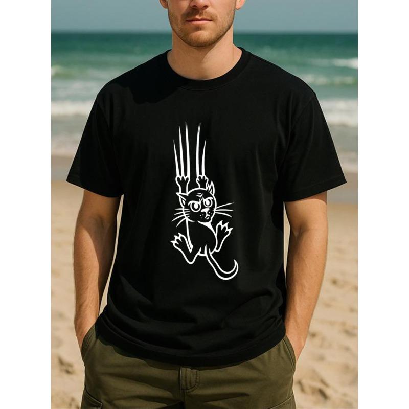 

Men S Short-Sleeved Shirts Featuring a Line Drawing of a Cat That Hangs Persistently, These Popular Tops Are Made from Breathable Fabric 4XL чорний