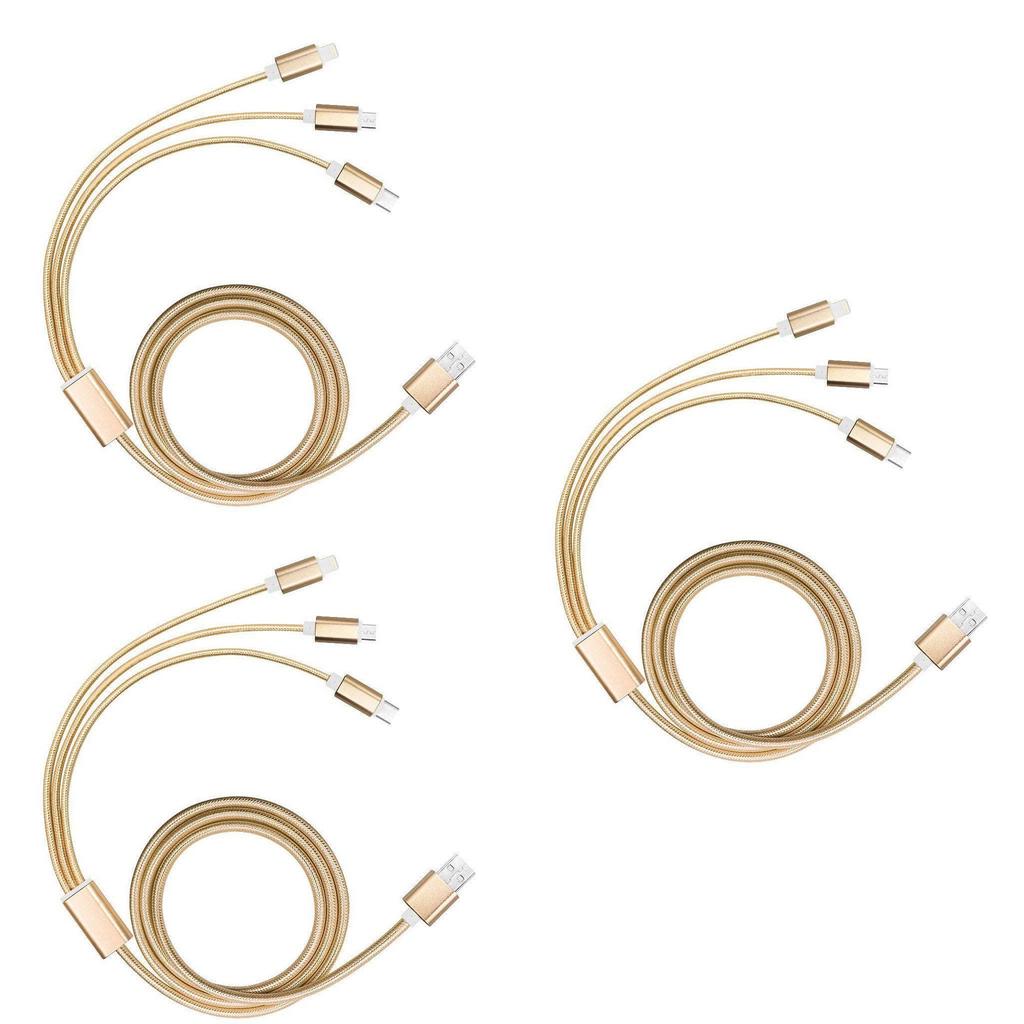 For Universal 3in1 Nylon Braided Data Cable With Fast Charging For Apple Huawei Samsung Devices